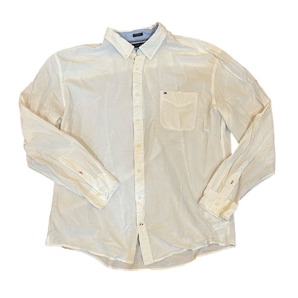 Tommy Hilfiger White Cotton/Linen Button Down Shirt XXL